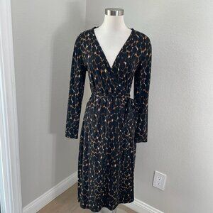 Boden‎ Womens 12 Long Black Brown Midi Wrap Dress Long Sleeve Stretch V Neck